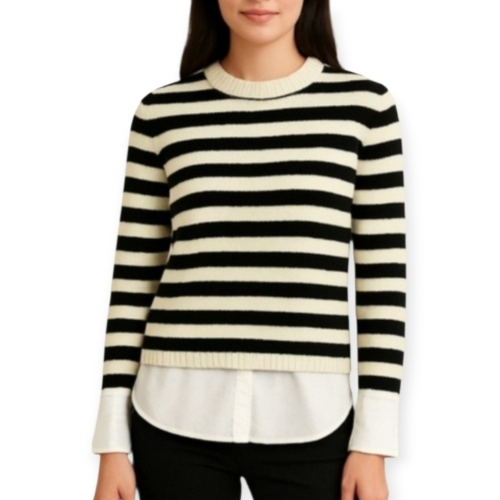 Brochu Walker Eton Layered Crew Looker Sweater Cashmere Wool Blend Striped